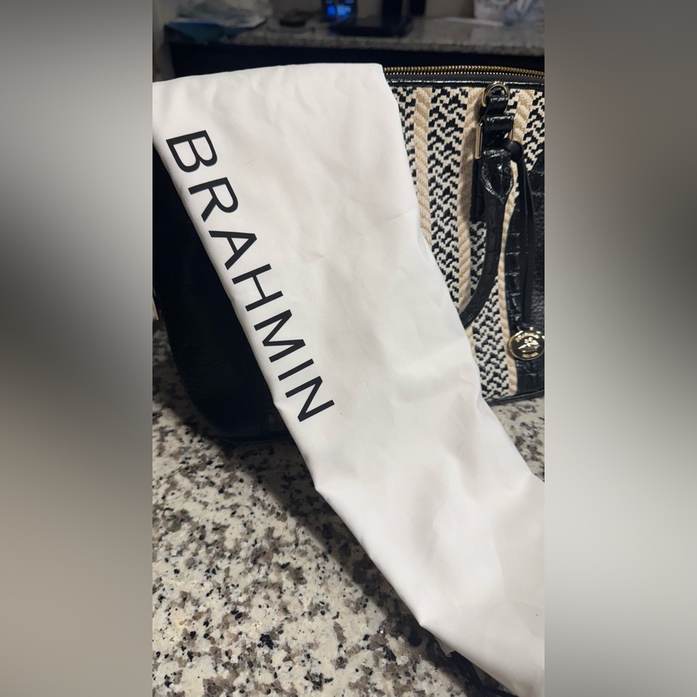 Brahmin Black and Tan Striped Satchel Vivian in Saint Tropez/ Rare - Picture 13 of 14